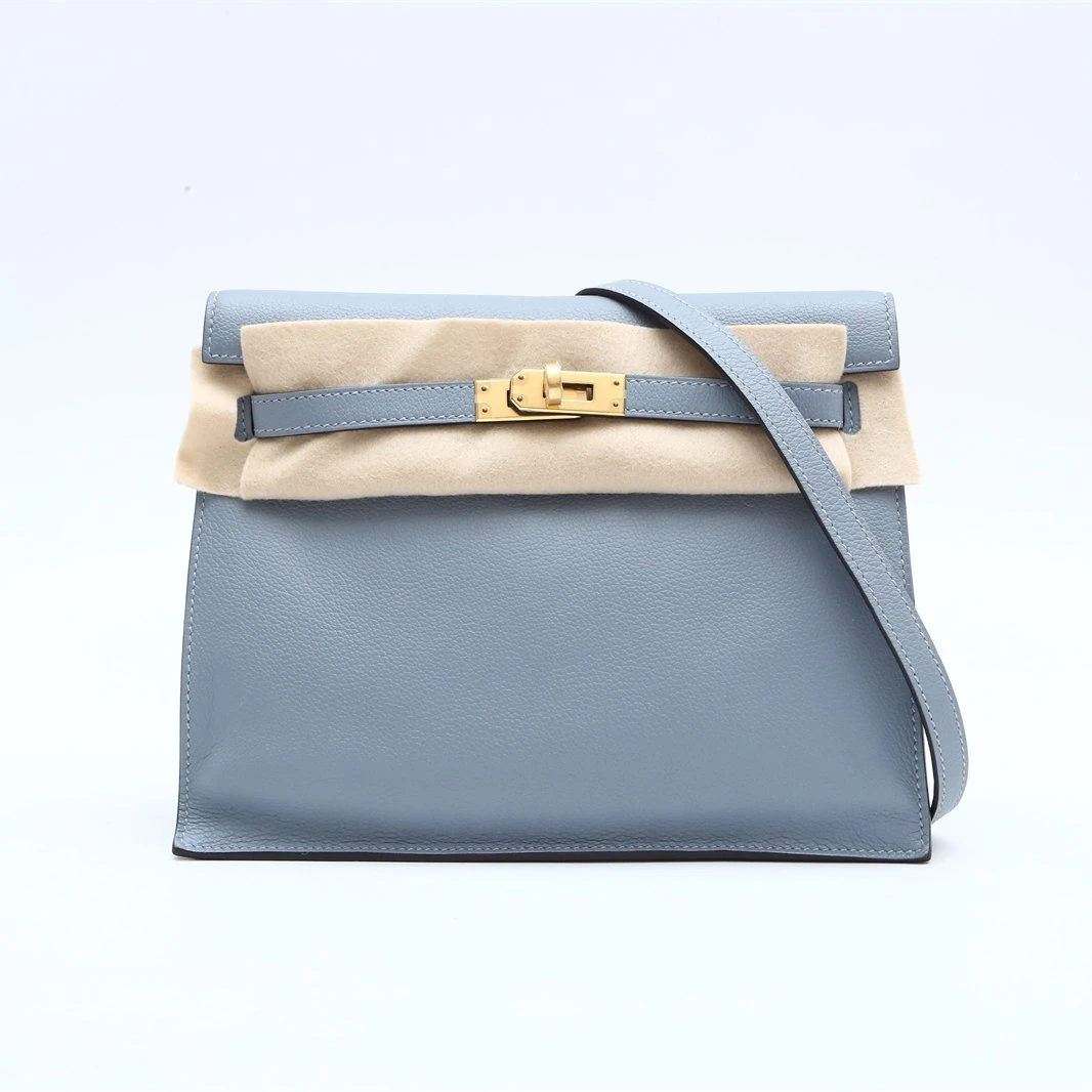 99新 Hermes/爱马仕 小花6娜P234346885亚麻蓝 Z刻 金扣斜挎包