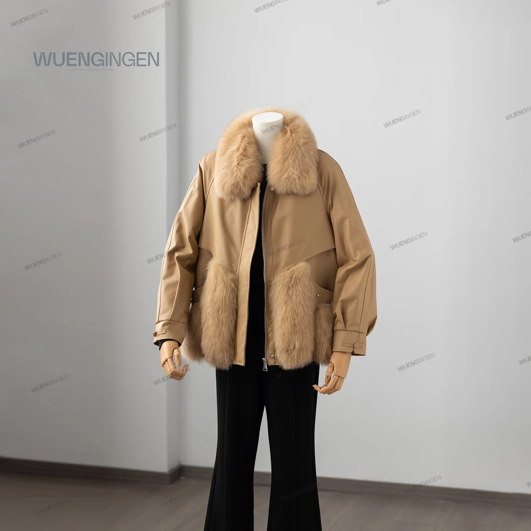 颜色尺码随机 狐狸毛领+绵羊皮 鹅绒 高级感P21015-3