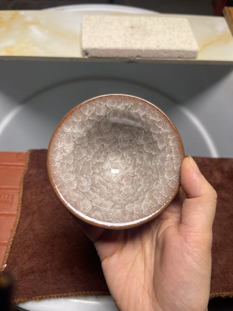 【闪购商品】。双面釉冰花斗笠杯陶瓷水杯品茗茶器茶杯主人杯家用