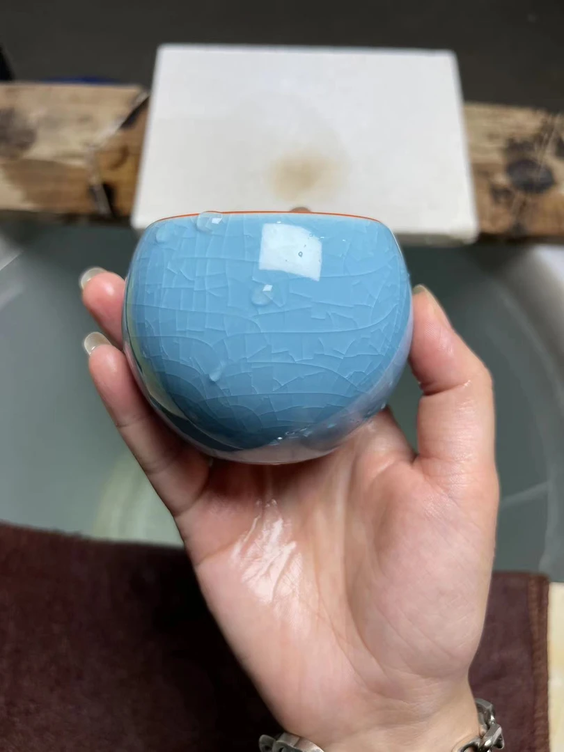 【闪购商品】蓝冰裂龙蛋杯陶瓷品茗茶器