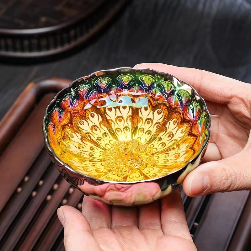 【闪购商品】七彩太阳花镶嵌金孔雀茶具