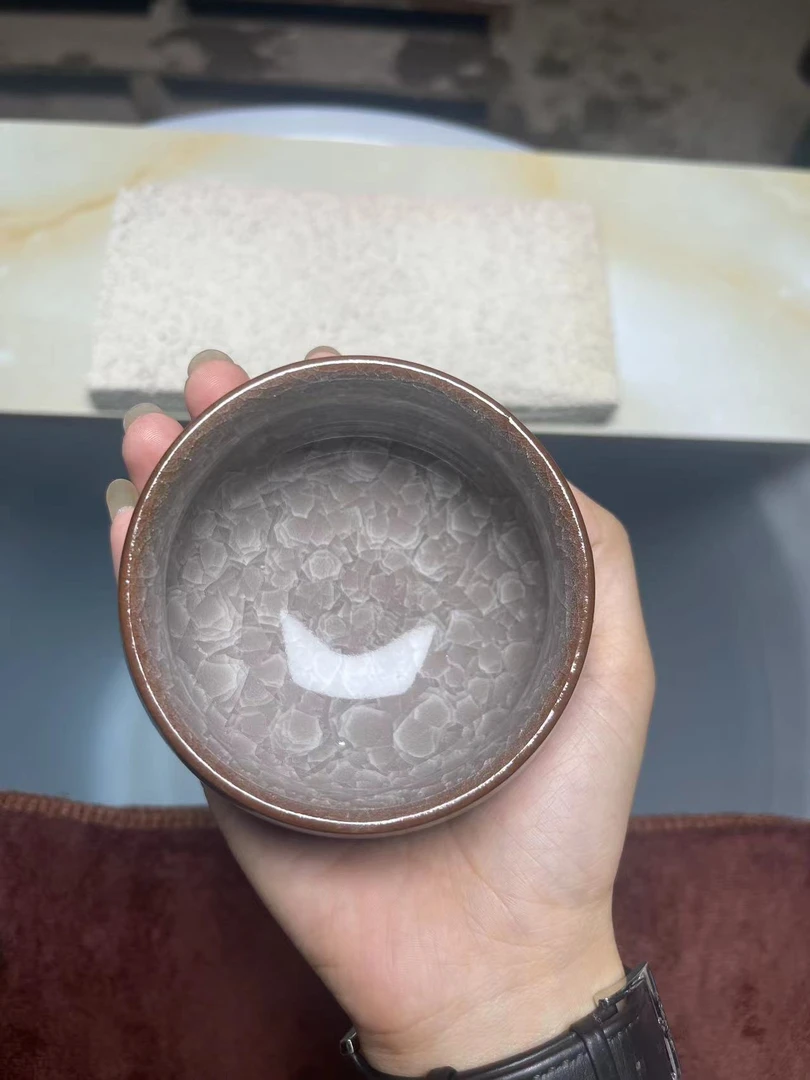 【闪购商品】。双面釉灰绿冰花裂陶瓷水杯品茗茶具茶器茶杯主人杯