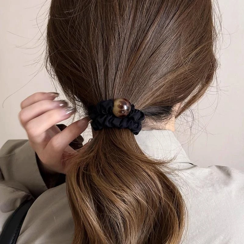 豹纹圆球发圈女2024新款高端头绳丸子头简约气质皮筋扎头发绳发饰