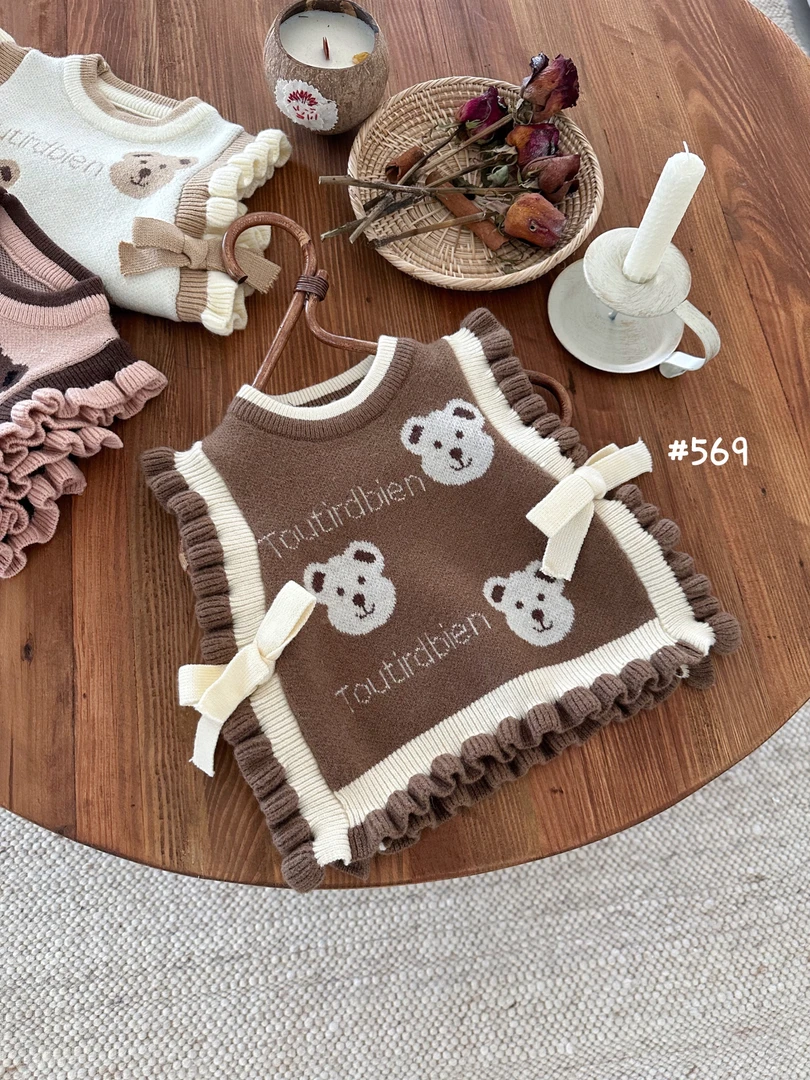 女童针织毛衣背心 2014新款木耳边两色套头衫