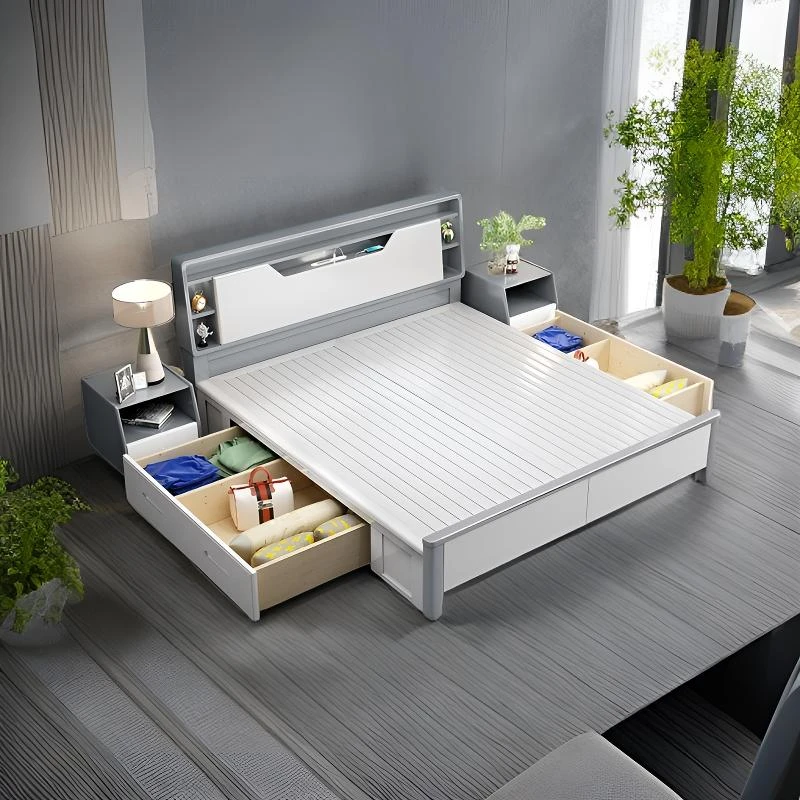 北欧实木床主卧室家用高箱1.8米双人床1.5大床白色成套榫卯结构