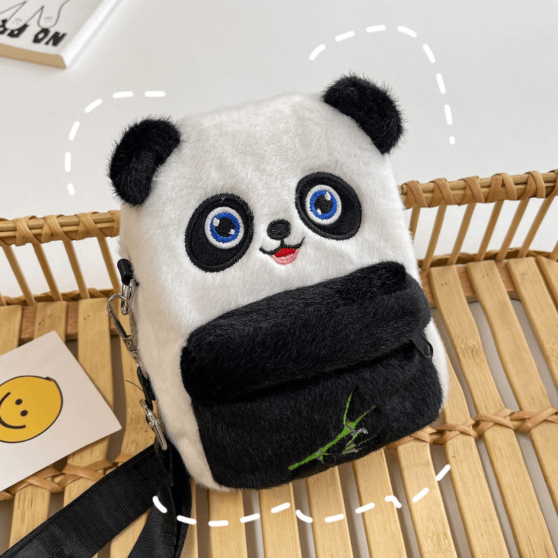 卡通熊猫斜挎包儿童单肩包可爱卡通毛绒双肩包熊猫小背包学生