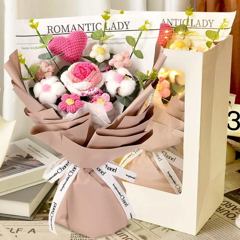 生日礼物手工编织玫瑰永生棉花成品创意送妈妈闺蜜朋友长辈高品质