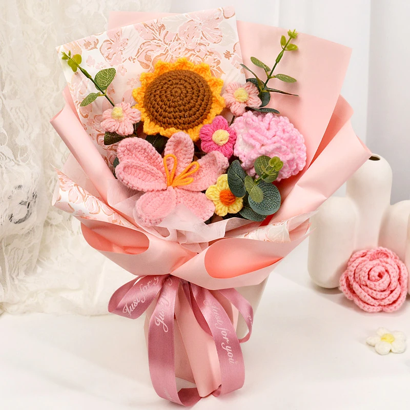 送妈妈生日礼物手工毛线康乃馨向日葵郁金香成品花束长辈闺蜜老师