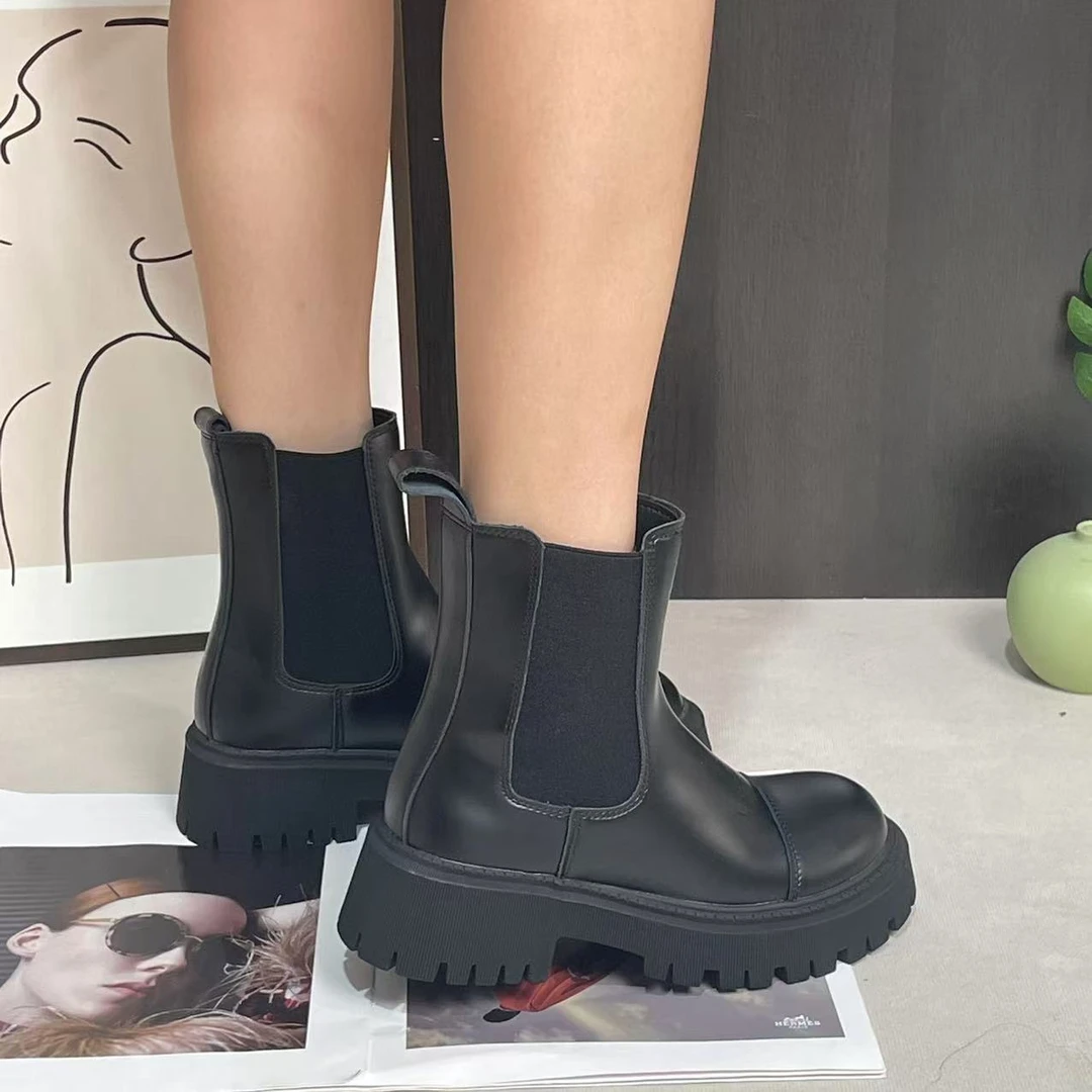 2024新款简约气质厚底英伦风时尚圆头百搭短筒靴马丁靴BLX-18