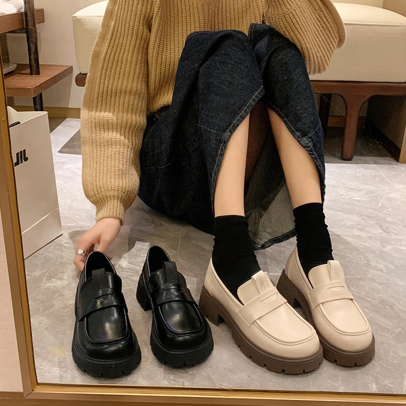 2025春季新款圆头时尚风小皮鞋松糕厚底百搭乐福鞋KL2023