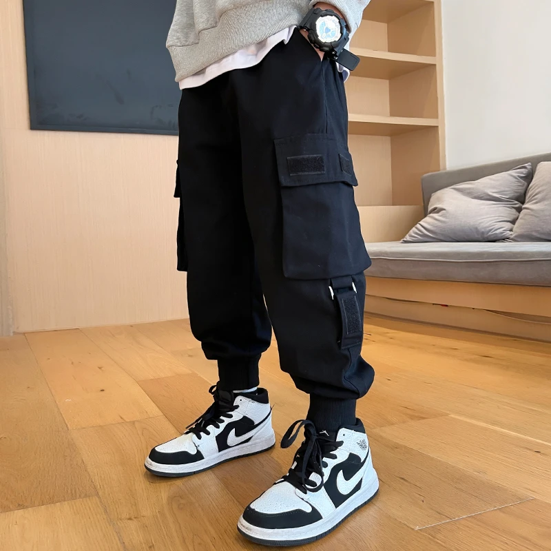 男重工装裤6-12岁潮款春秋中大童休闲裤宽松洋气儿童裤子男孩加绒