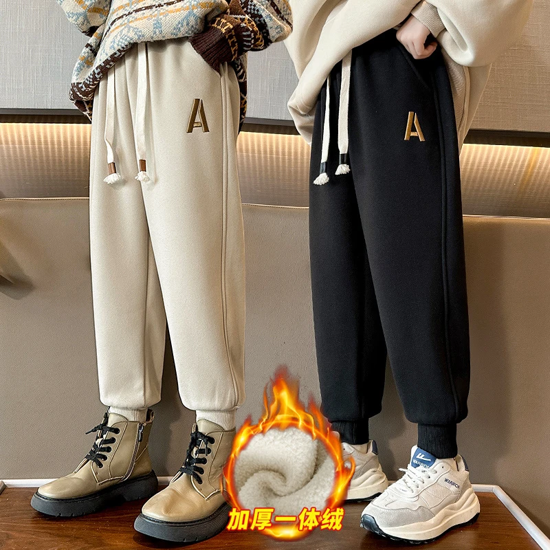 女童运动裤加绒秋冬6-12岁中大童保暖卫裤加厚棉裤儿童休闲裤宽松