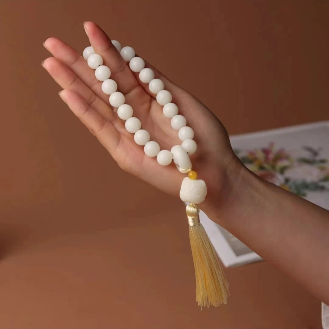 白玉菩提天然精工菩提根圆珠跑环可爱醒狮手持手串车挂绕指柔文玩