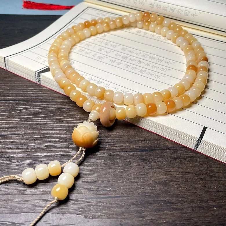 天然菩提根敦煌炭烤色老型桶珠108颗 高油高密菩提子念珠文玩手串