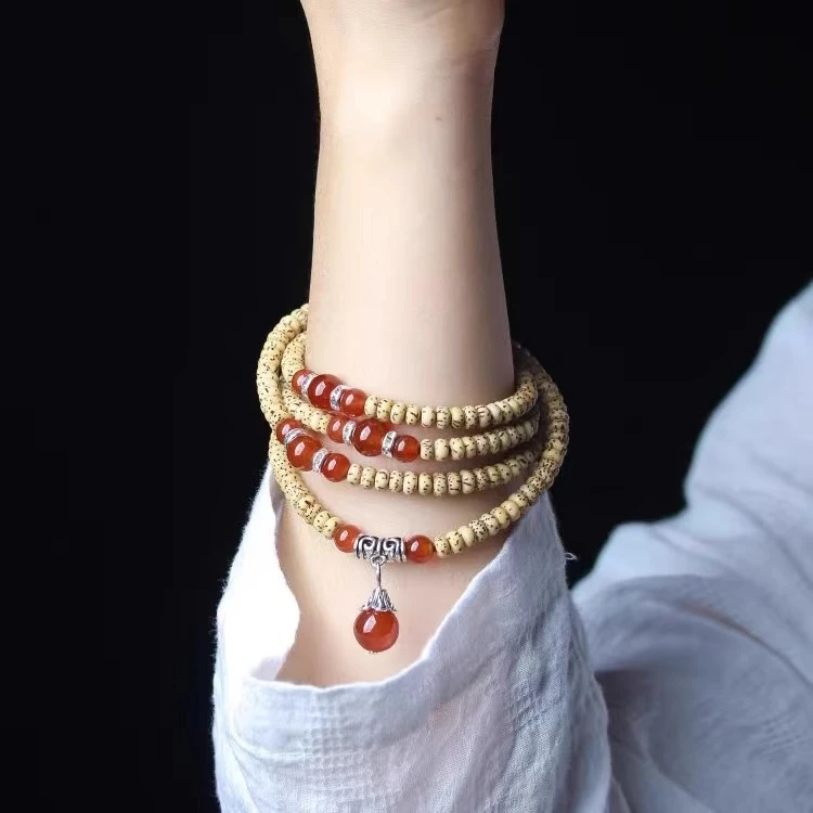 星月菩提手串绕指柔多圈海南原生态迷你菩提子鸡油黄念珠文玩百搭