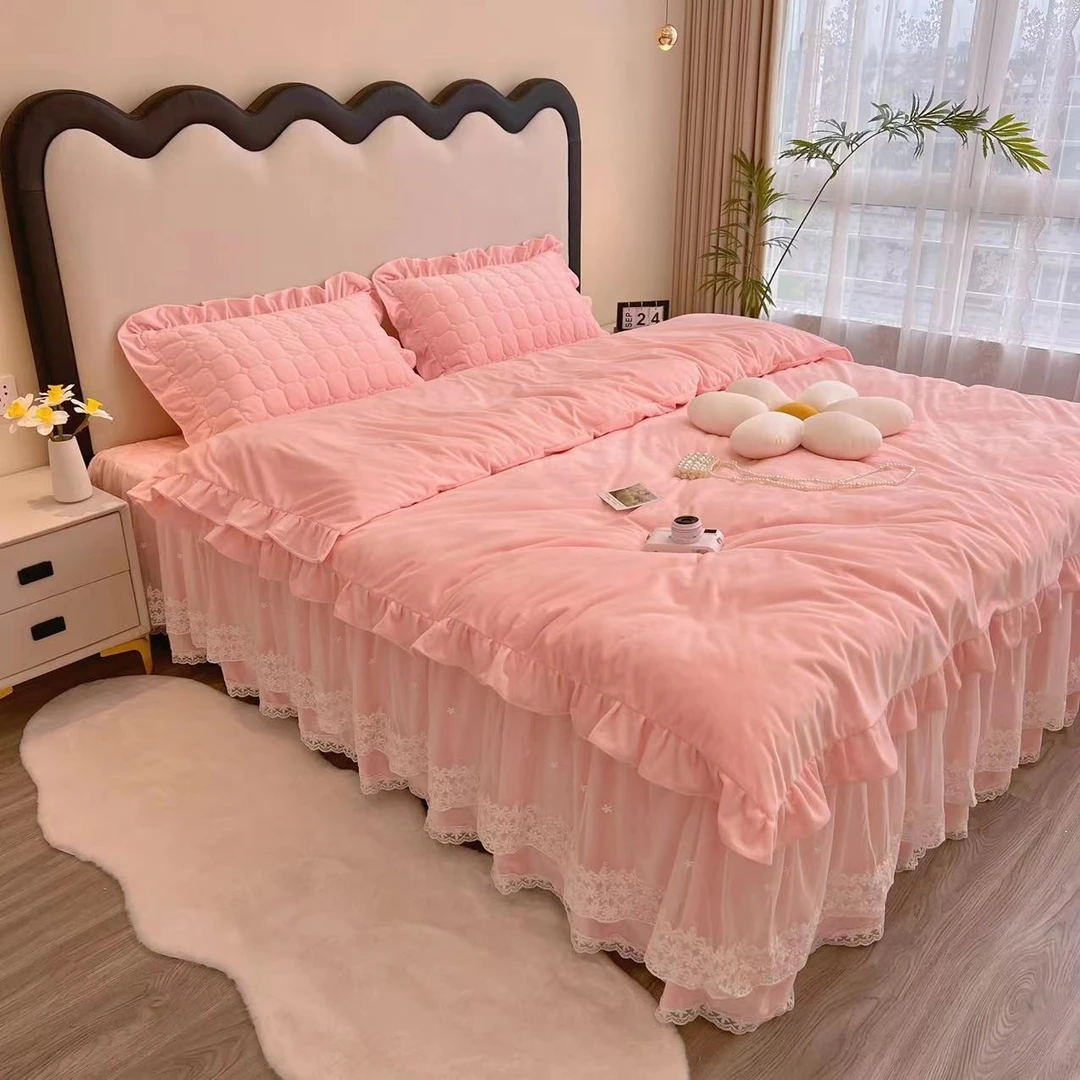 浅时光主播力荐超仙气加厚保暖高克重超细腻婴儿绒床裙夹棉四件套