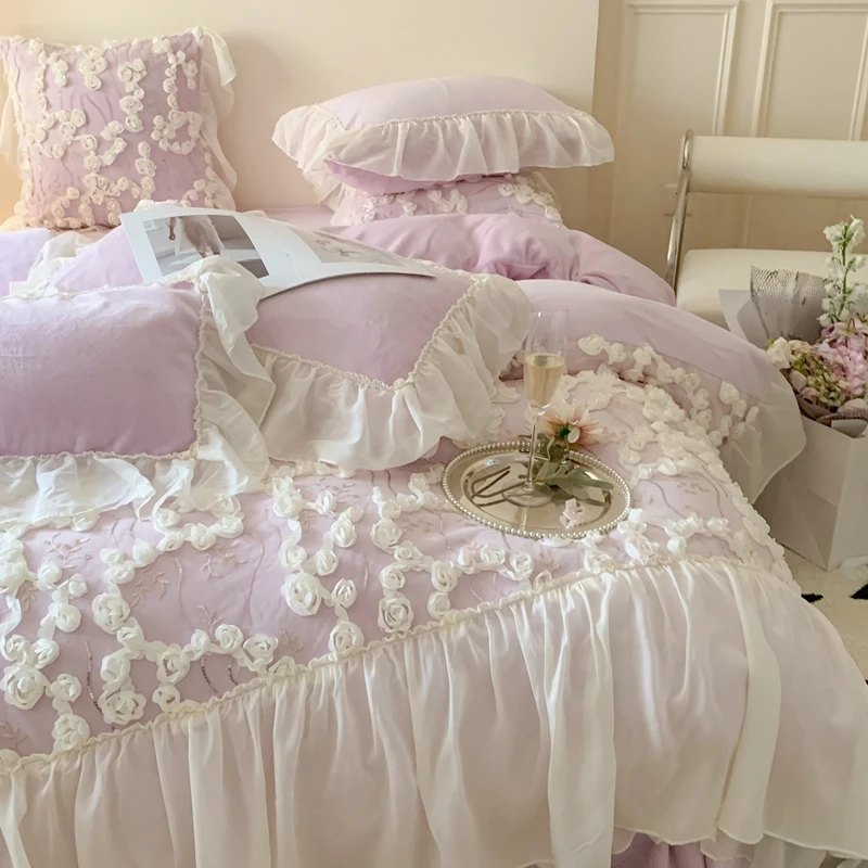 浅时光公主风高端法式风浪漫加厚牛奶绒四件套床单款床盖款2号