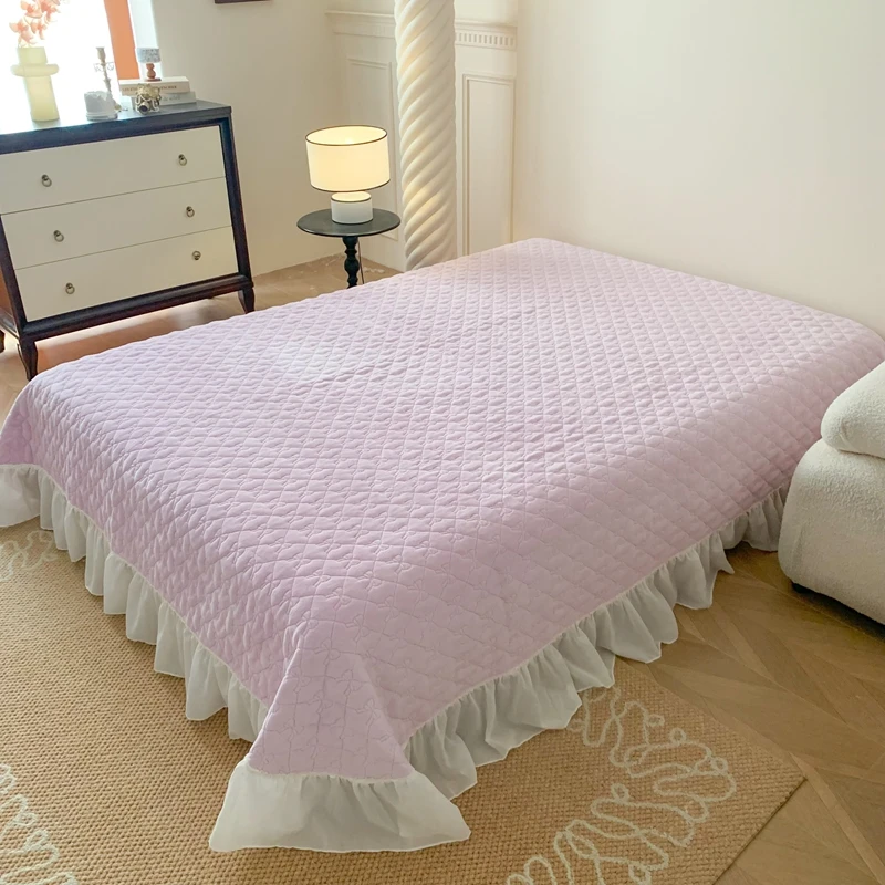 浅时光单件夹棉床盖加厚牛奶绒绗缝花边单床盖防滑防透防跑单2号