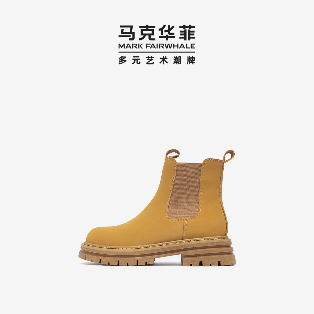 马克华菲女鞋2022新款时尚百搭学生切尔西马丁靴女靴厚底秋季休闲