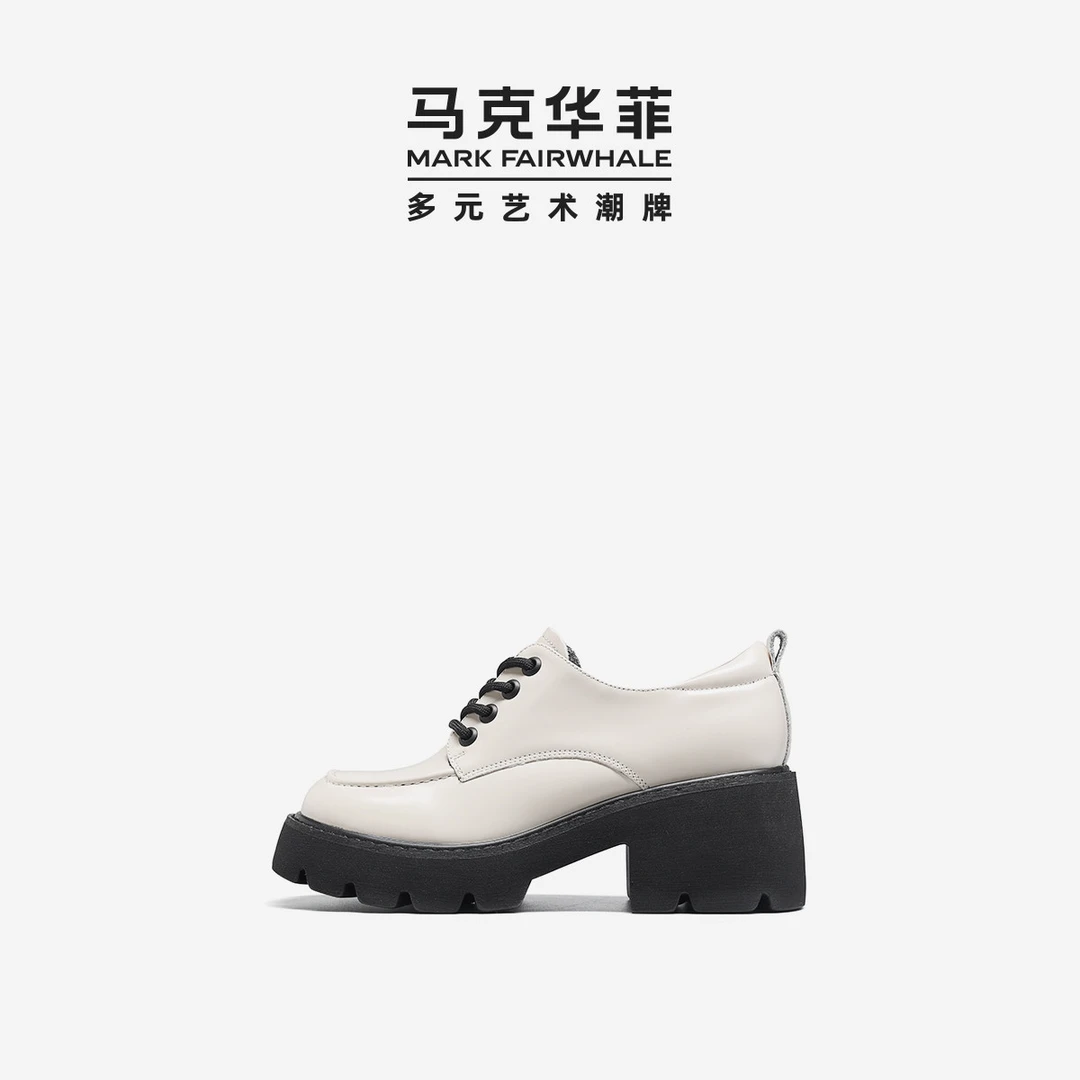 马克华菲秋季新款英伦风系带圆头时尚休闲马蹄跟女鞋厚底粗跟百搭