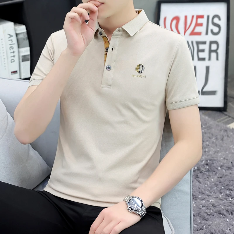 休闲百搭翻领短袖体恤男士修身纯色商务帅气轻奢保罗polo衫夏季款