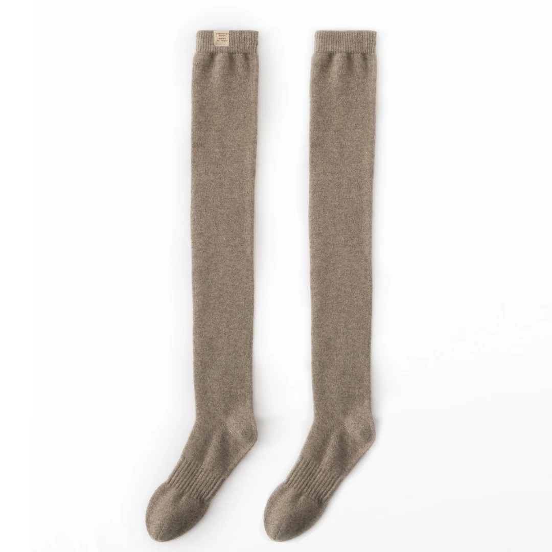 高奢100%纯山羊绒针织过膝袜女士纯色百搭内穿外搭