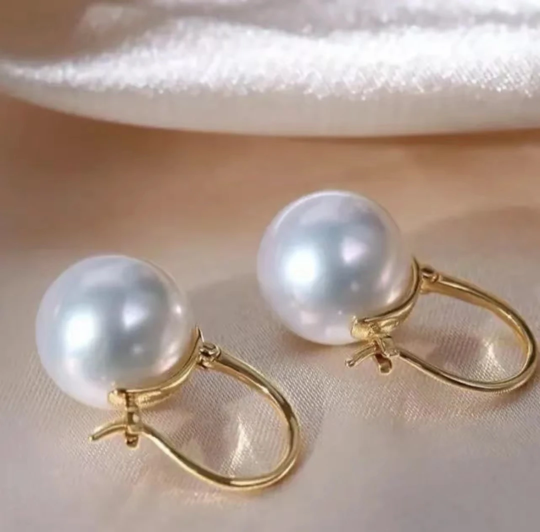 DM037 明星同款大点位白色珍珠水桶耳扣款12-13mm气质时尚S925