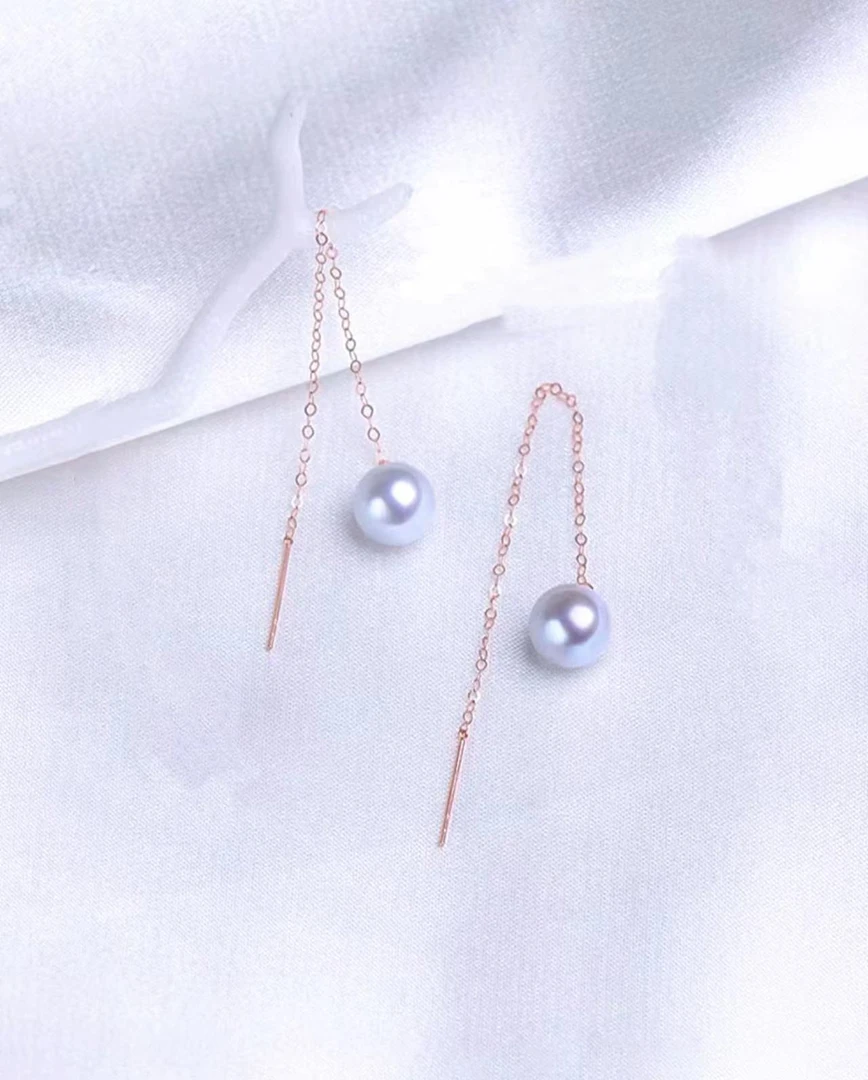 SDM3109 天然淡水无核铂金灰珍珠耳线 时尚简约百搭款（S925银针）