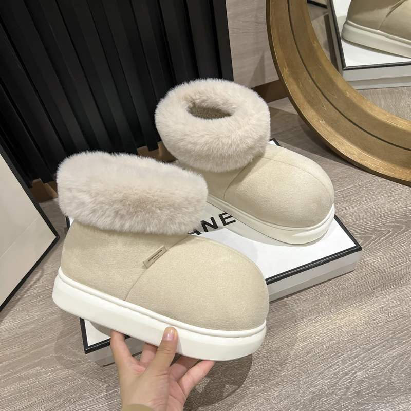 外穿毛绒皮毛一体女款防水短筒雪地靴冬天雪地鞋时尚保暖厚底棉鞋