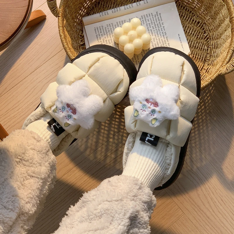 2023新款居家女款加绒外穿棉鞋豆腐块软底保暖秋冬包跟加厚棉拖鞋