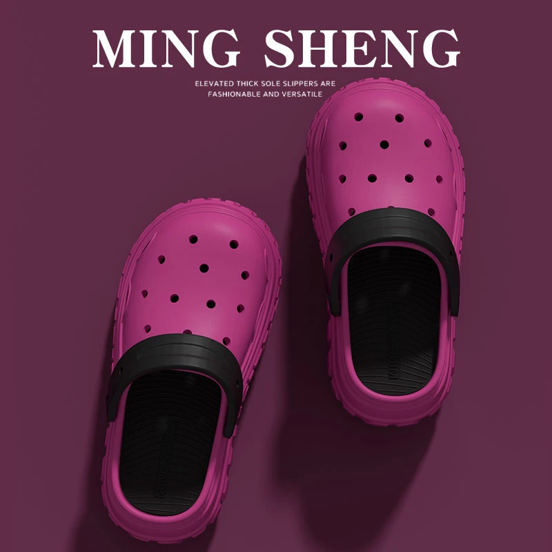 时尚百搭休闲外观夏季新款外穿厚底拖鞋透气防滑包头踩屎感洞洞鞋