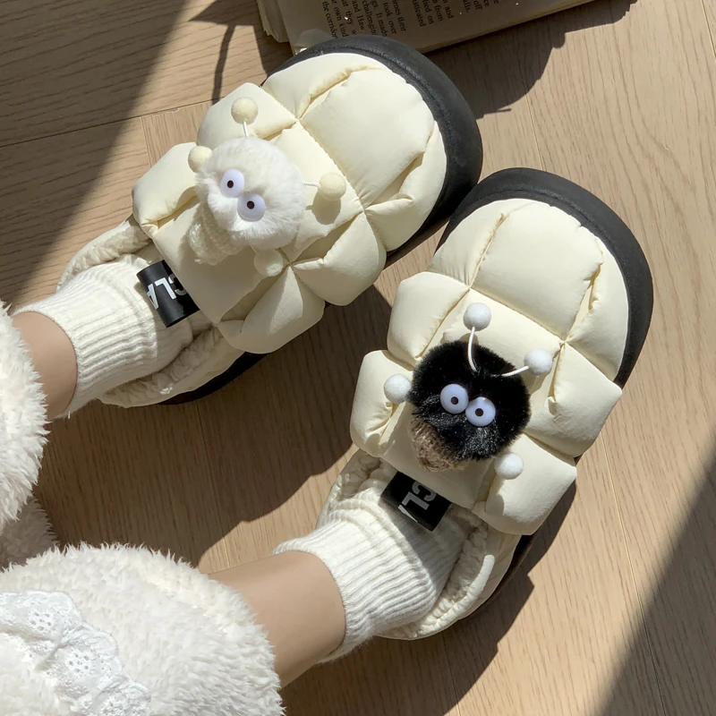 软底月子居家女款加厚豆腐块加绒踩屎感棉鞋冬天保暖包跟棉拖鞋男