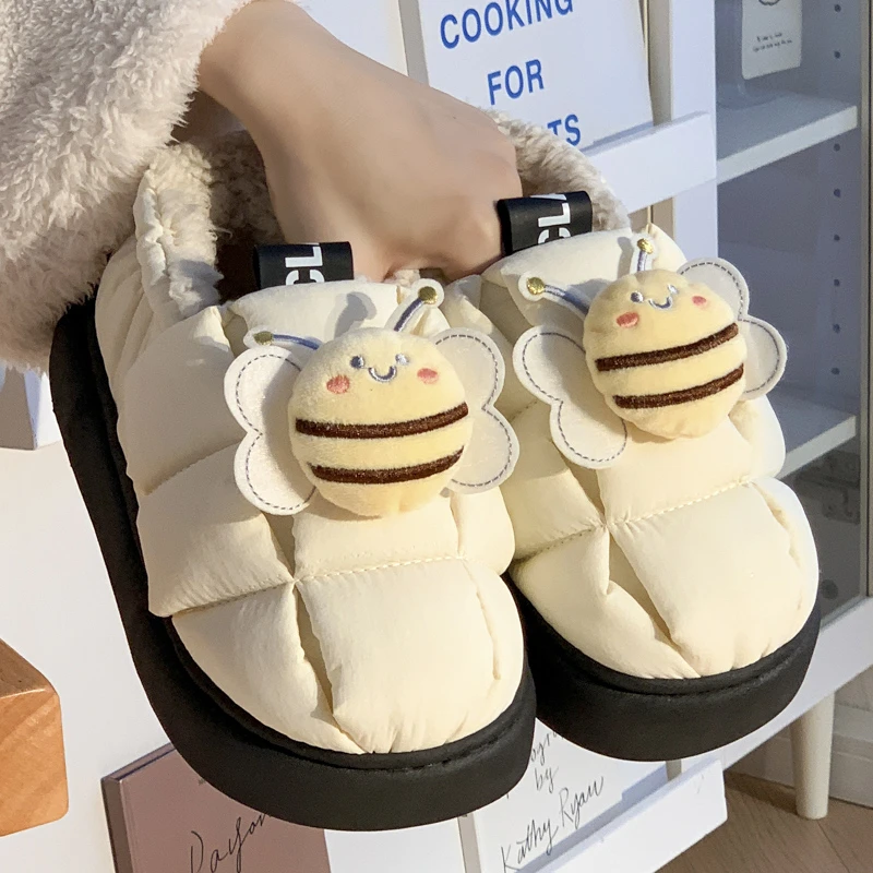明盛踩屎感羽绒布冬天棉鞋女防水保暖包跟棉拖鞋秋冬软底防滑居家