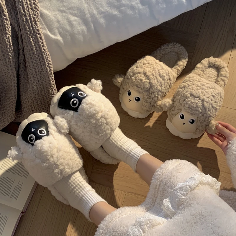 毛绒可爱棉拖鞋软底居家踩屎感保暖防滑家用女士冬季情侣时尚棉拖