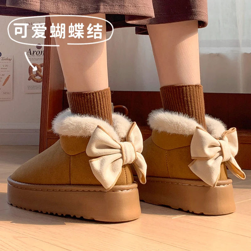 加绒软底新款休闲秋冬季棉鞋蝴蝶结后跟居家加厚百搭舒适外穿棉鞋