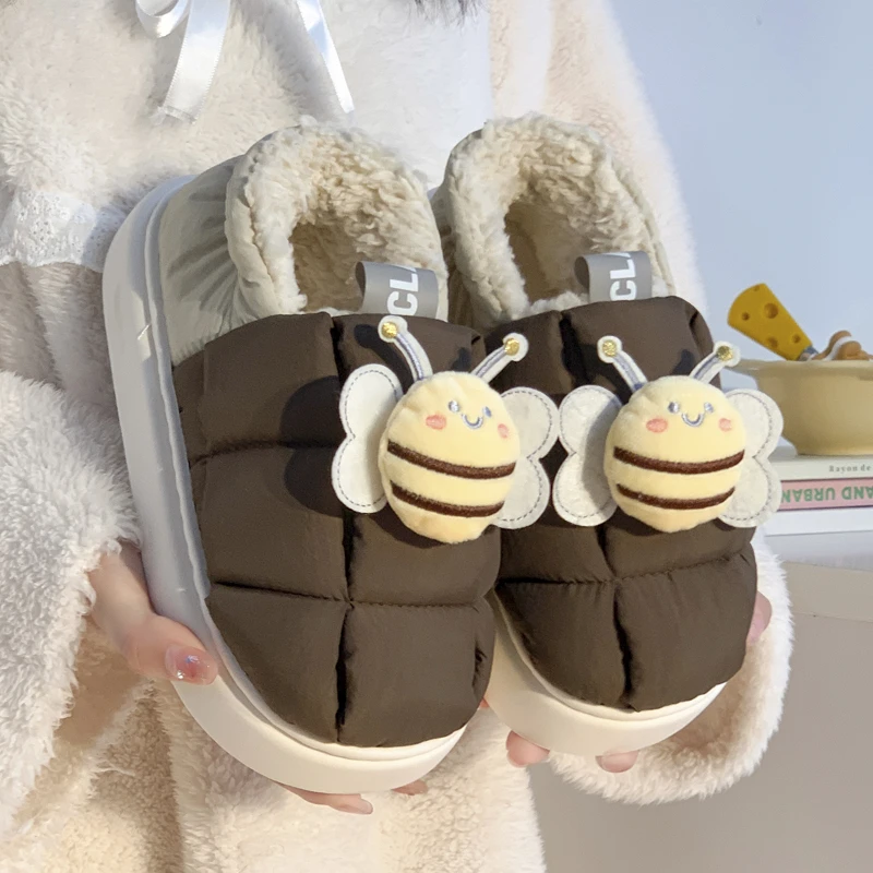 冬天女款软底加绒加厚棉鞋2023新款居家防水羽绒布保暖包跟棉拖鞋