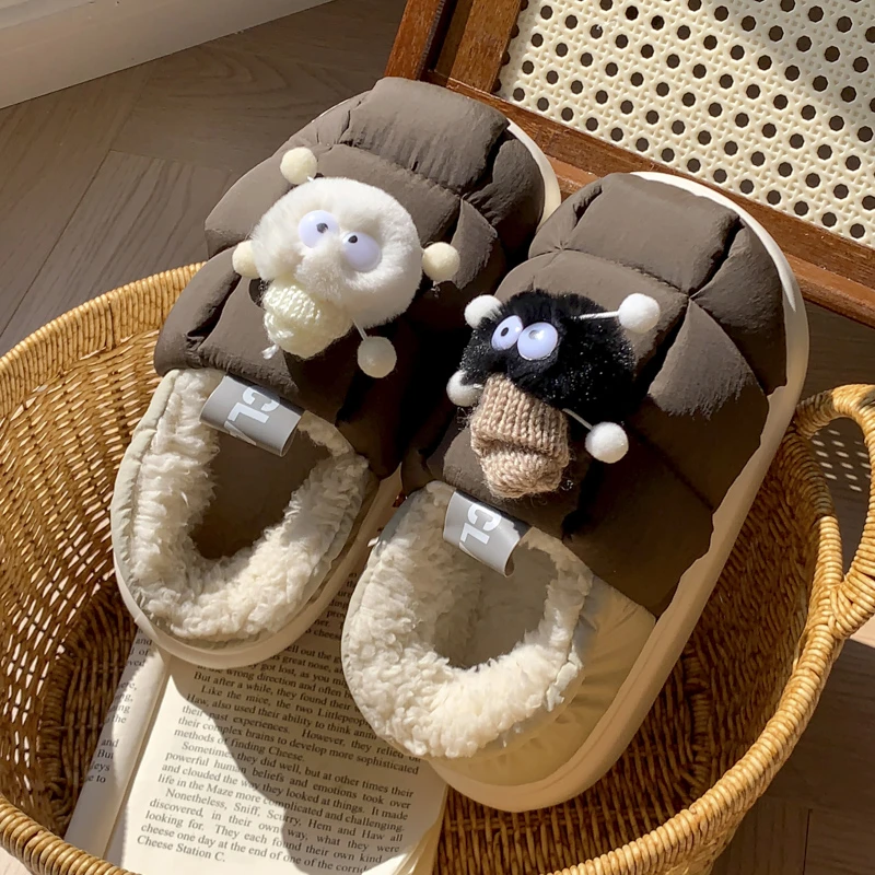 网红时尚居家踩屎感保暖棉鞋冬季情侣防滑加绒厚底外穿包跟棉拖鞋