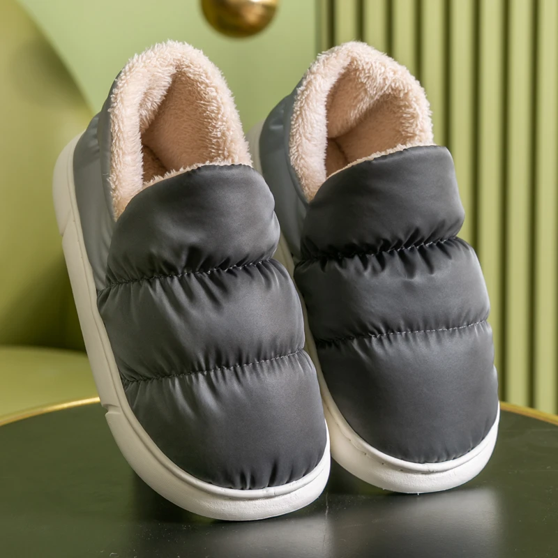 明盛褶皱拼接款冬天保暖可外穿棉鞋男包跟棉拖鞋女款家居软底情侣