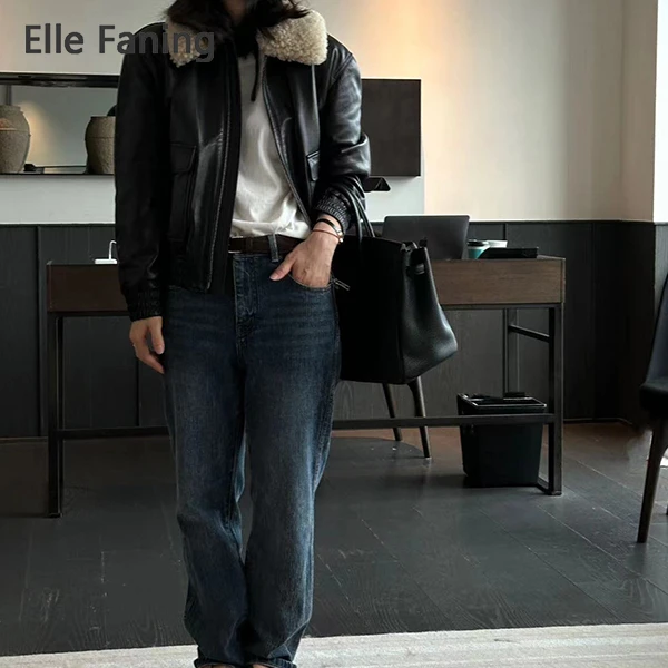 芒果优选-南城旧巷复古翻毛领羊皮衣