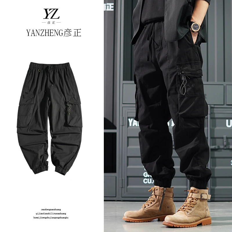 彦正美式潮牌宽松束脚工装裤男多口袋秋季新款重磅水洗百搭休闲裤