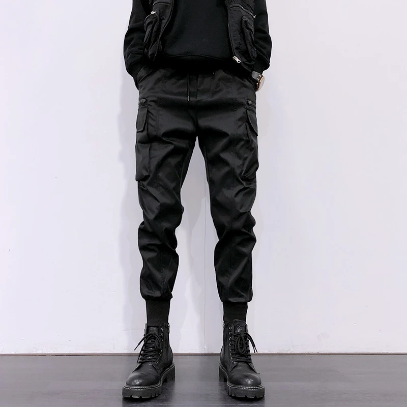 彦正秋季修身暗黑潮牌束脚工装裤男多口袋宽松机能潮流百搭休闲裤