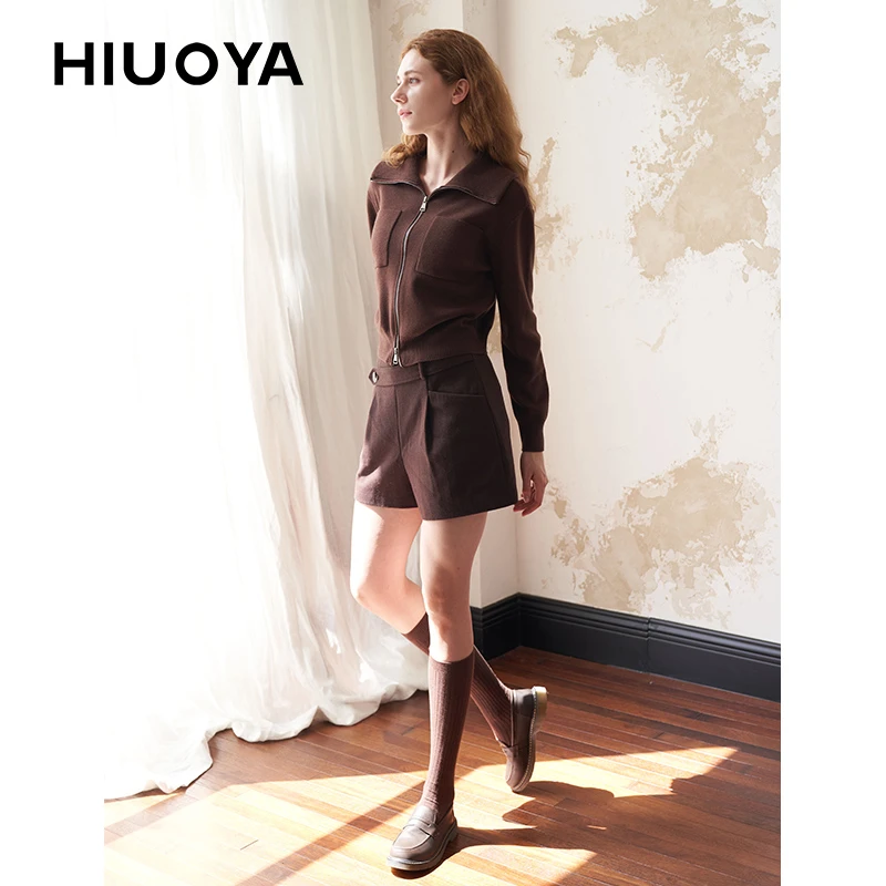 HIUOYA【冬季上新】短款圆领简约针织外套女24470122