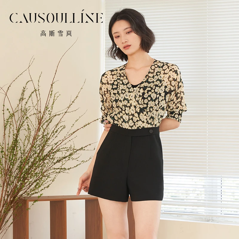 高斯雪岚【夏装福利】时尚气质印花夏季休闲高腰连衣裙 23216636