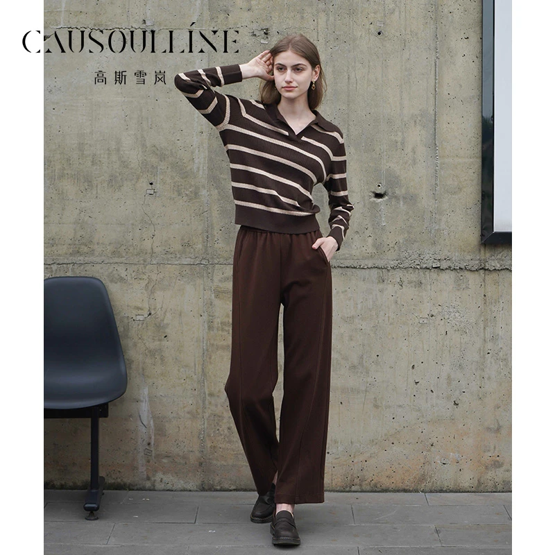 高斯雪岚【秋装活动】显瘦条纹针织衫polo领套头衫上衣女24313193