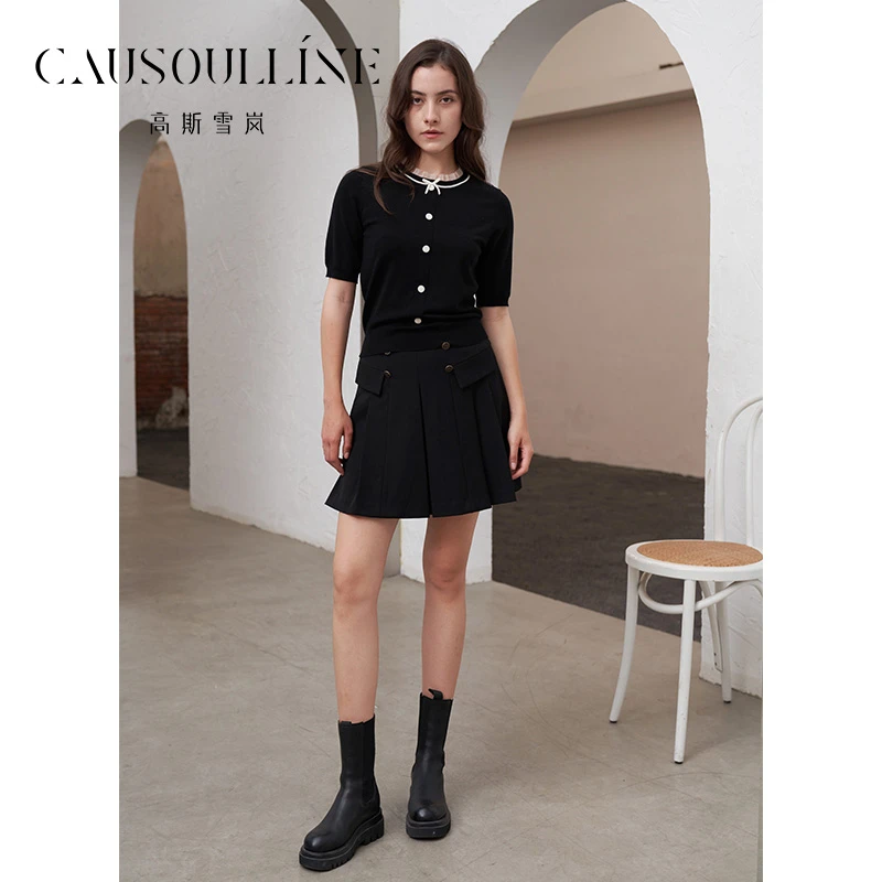 高斯雪岚【秋装活动】显瘦休闲黑色针织衫套头衫上衣女24313283