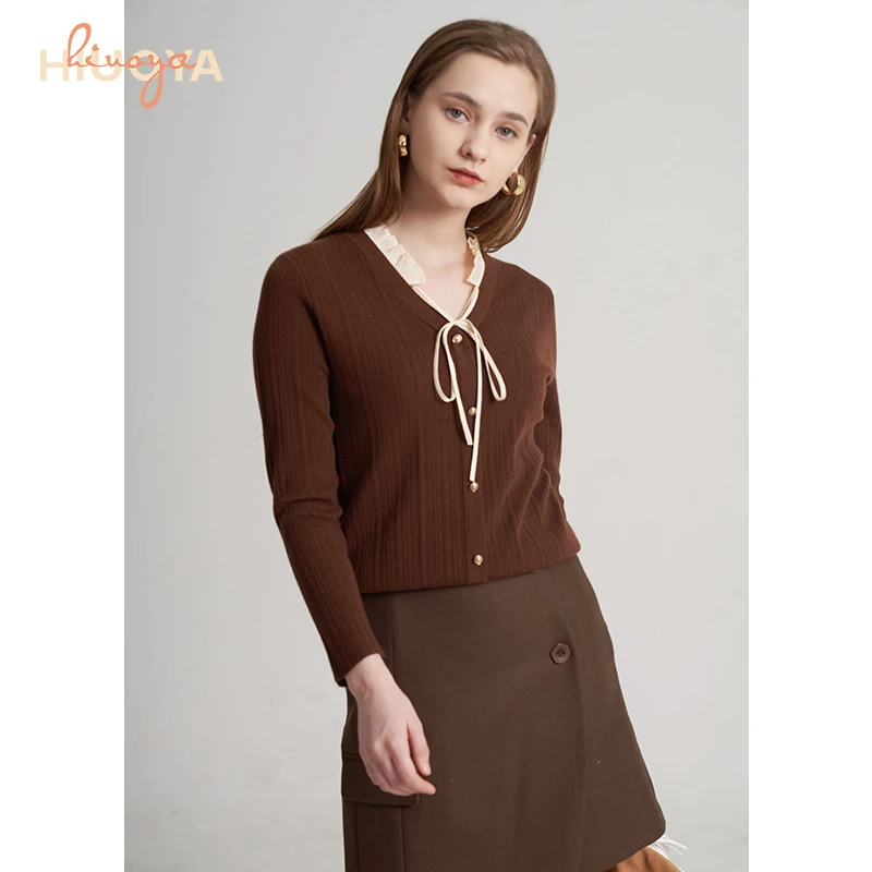 HIUOYA【冬季特惠】花边拼色打底衫舒适针织毛衣23473123