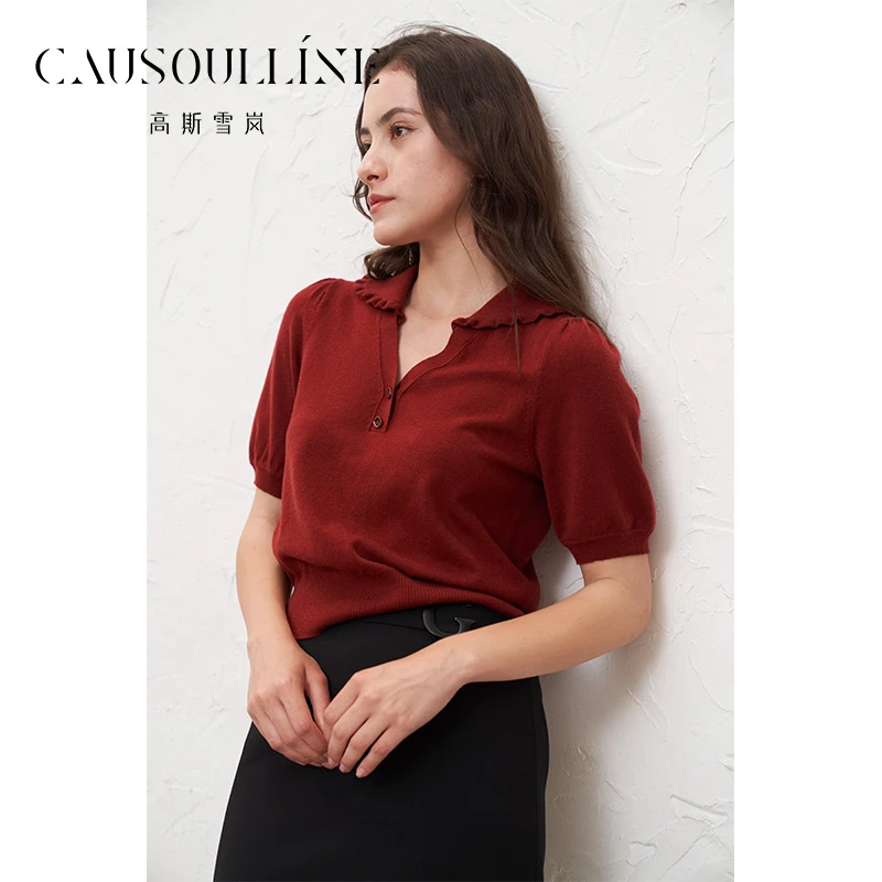 高斯雪岚【秋装活动】显瘦短袖休闲针织衫套头衫上衣女24313033