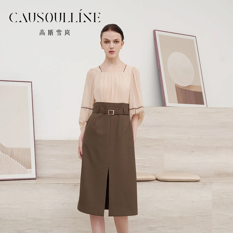 高斯雪岚【秋款特惠】修身显瘦百搭款连衣裙假两件女装23319076