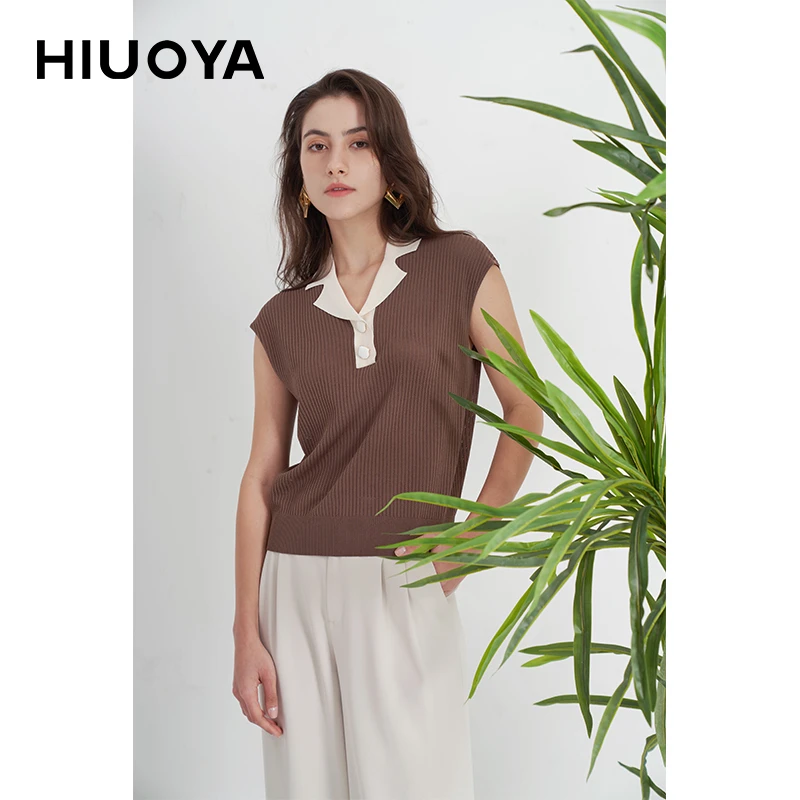 hiuoya【夏季新品】休闲百搭短款针织衫女士上衣24270003