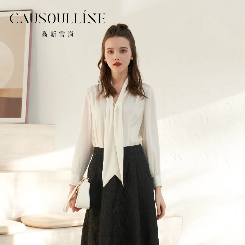 高斯雪岚【秋款特惠】修身显瘦百搭款白色纯色衬衫23318251